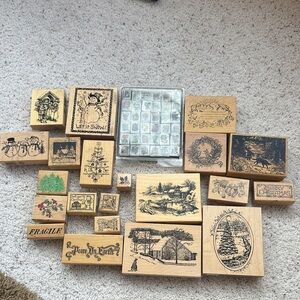 Assorted Wooden Stamps Christmas Holiday theme